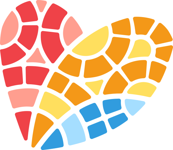 Cœur stylisé composé de vitraux multicolores.